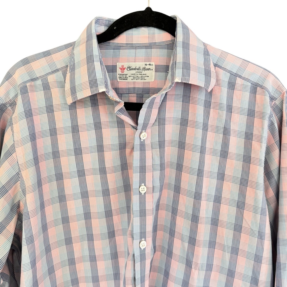 Turnbull & Asser Mens 16-41cm Cotton Check Dress Shirt Pink Blue Made in England